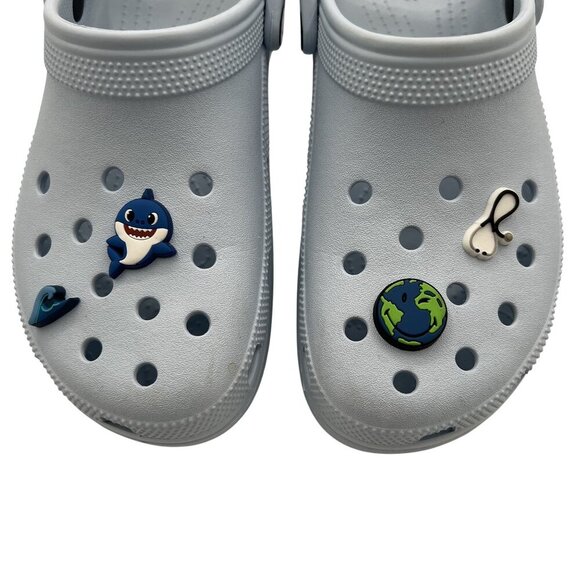 Crocs Womens W9 Classic Clogs Shark Wave Planet Charms Dr Nurse Shoes Baby Blue - Picture 3 of 11